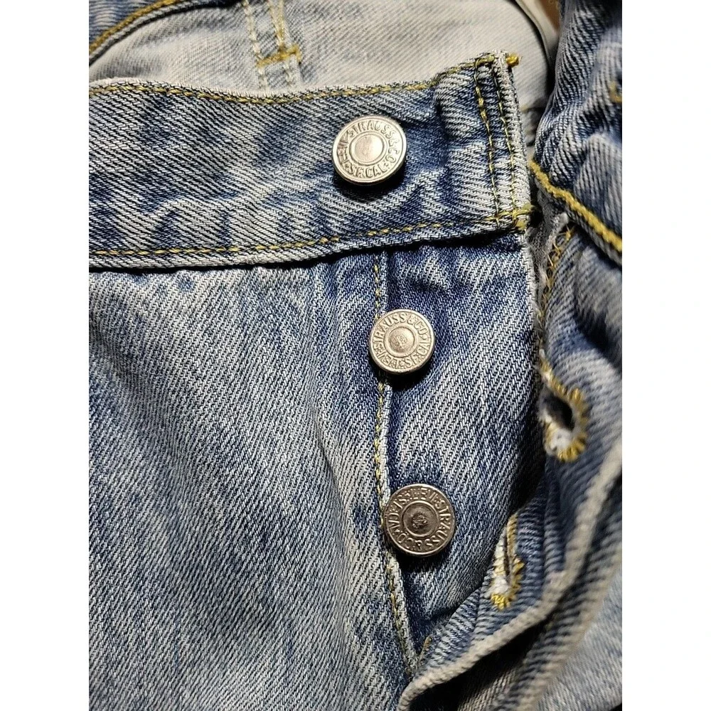 Levi's 501 Size 42x32 Men's Red Tab Button Fly Light Blue Denim Jeans